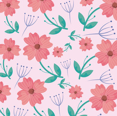 Sticker - floral background with red flowers and purple leaves