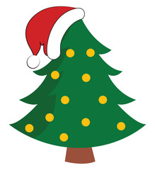 Sticker - Christmas tree in house, illustration, vector on white background.