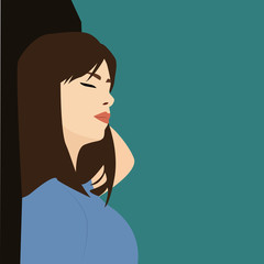 Poster - Girl with closed eyes, illustration, vector on white background.