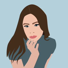 Sticker - Girl with hand on her face, illustration, vector on white background.