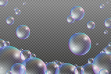 Set of water bubbles with rainbow reflections