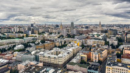 Cityscape of Moscow in cloudy weather