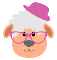 Poster - Lamb with glasses, illustration, vector on white background.