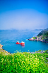 Wall Mural - A boat passing trough The Narrow Waterway at Saint John, Newfoundland, Canada