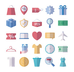 Canvas Print - shopping and clock icon set, flat style