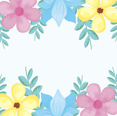 Sticker - colorful frame with beautiful flowers over white background