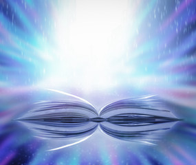 Poster - Stack of books in the library and blur bookshelf background	