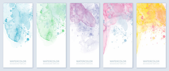 Wall Mural - Set of light colorful vertical vector watercolor backgrounds for banner, brochure or flyer