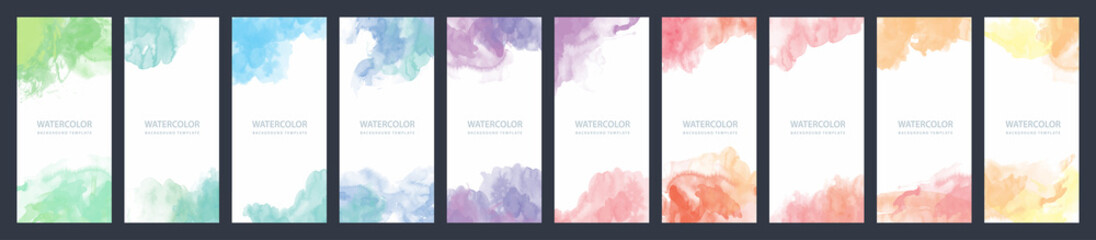 Wall Mural - Bundle set of light colorful vector watercolor vertical backgrounds for poster, banner or flyer
