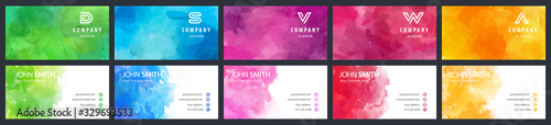 Fotografía Bundle set of colorful business card vector templates with watercolor background