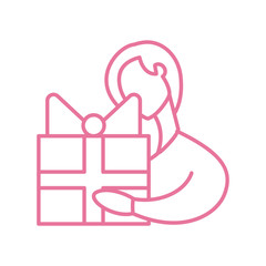 Poster - woman holding a gift box, line style icon