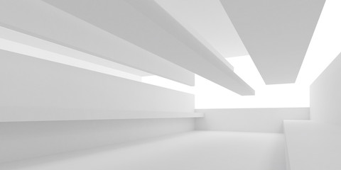 Poster - Abstract of white architecture space with light cast the shadow on the surface, Perspective of futuristic design, 3d rendering.