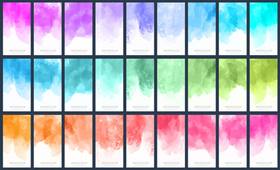 Wall Mural - Big set of light colorful vector watercolor vertical backgrounds for poster, banner or flyer