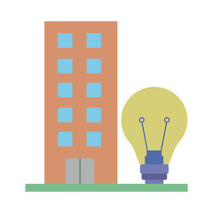 Poster - bulb light energy and building flat style icon