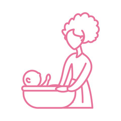 Wall Mural - woman with baby taking the bath, line style icon