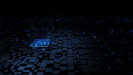 Poster - 3d rendering 5g with lighting and glow effect and chipset electronic circuit for digital and technol