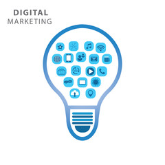 Poster - Digital marketing light bulb with icons