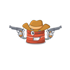 Wall Mural - Funny cherry macaron as a cowboy cartoon character holding guns