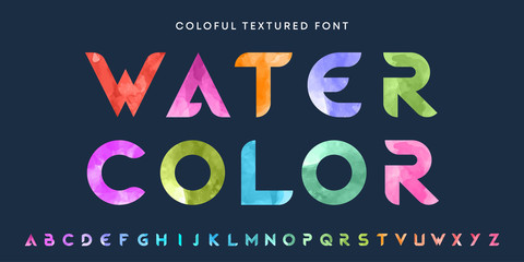 Simple bold watercolor textured font. Colorful letters set. Business logo design template bundle.