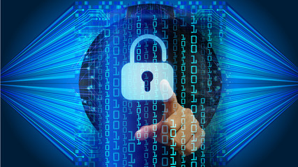 closed padlock on digital background, cyber security