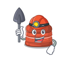 Sticker - Cool miner worker of cherry macaron cartoon character design