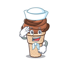 Wall Mural - Cute chocolate ice cream Sailor cartoon character wearing white hat