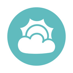 Sticker - sun with cloud , block and flat style icon