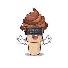 Sticker - A picture of chocolate ice cream character with Virtual reality headset