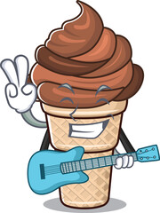 Canvas Print - Supper cool chocolate ice cream cartoon playing a guitar