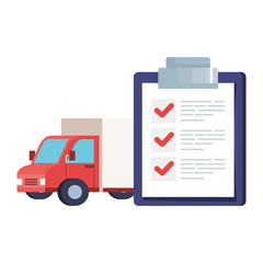 Sticker - truck and list document design, Delivery logistics transportation shipping service warehouse industry and global theme Vector illustration