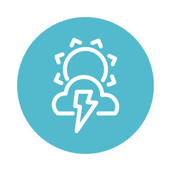 Sticker - sun with clouds and thunder, block and flat style icon