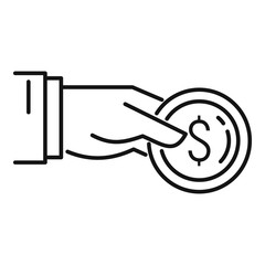 Poster - hand dollar coin icon. outline hand dollar coin vector icon for web design isolated on white backgro