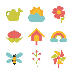 Sticker - set of spring icons on white background