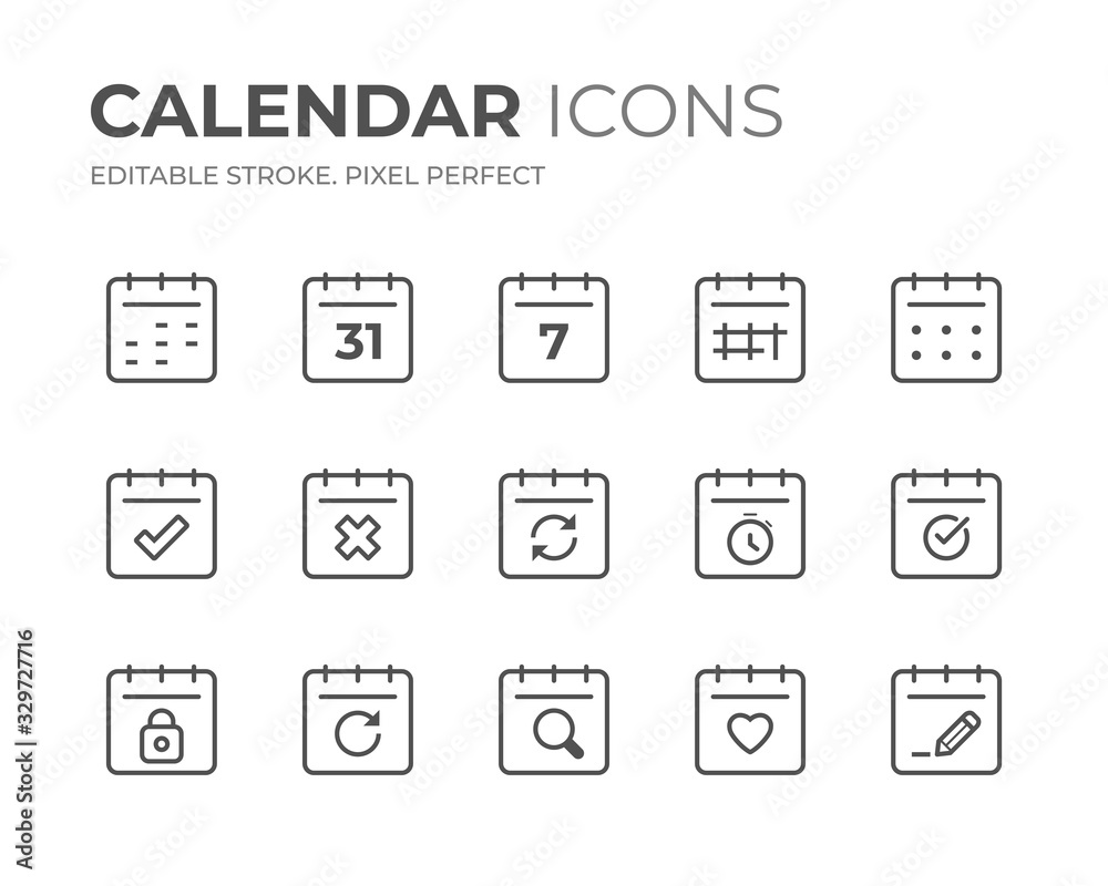 Calendar Date Line Icons Set - obrazy, fototapety, plakaty 