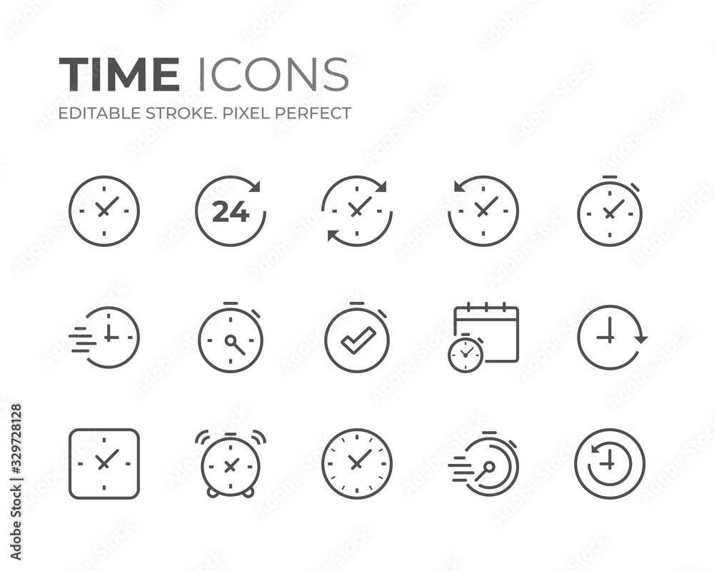 Time & Clock Line Icons Set Stock Vector | Adobe Stock