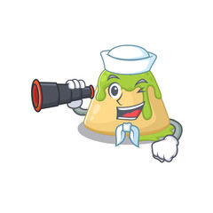 Wall Mural - Pudding green tea in Sailor cartoon character design with binocular