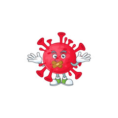 Wall Mural - Coronavirus amoeba cartoon character design concept showing silent gesture