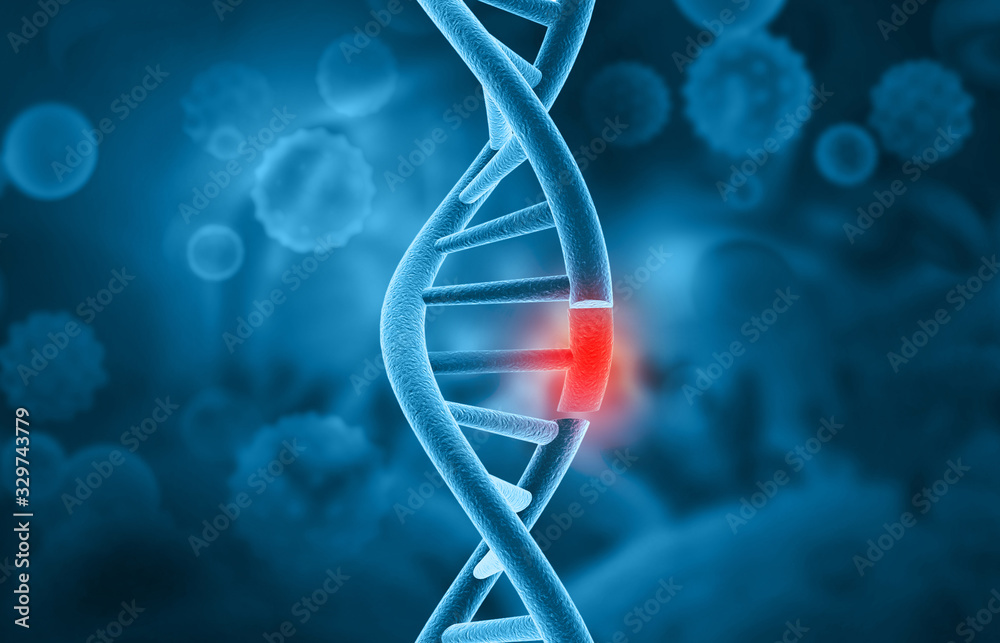 Damages Dna on scientific background. dna disease. 3d illustration ...