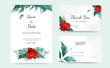 Floral Wedding Invitation Cards rose, red color, watercolor, modern design. Vector decorative greeting card.	