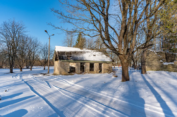 ruins of manor in winter