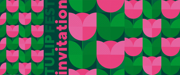 geometrical abstract tulip pattern for card, header, invitation