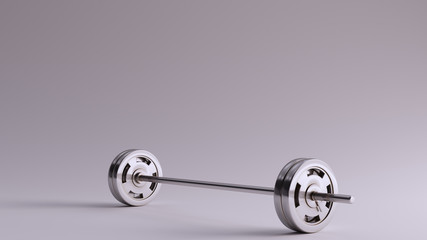 Silver Barbell with 2 Weights on each end 3d illustration 3d render	