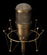 Vintage brass microphone isolated on black background. 3D illustration