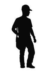 Wall Mural - Young man with cap and post bag silhouette