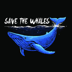 Wall Mural - Save Blue whale art vector illustration