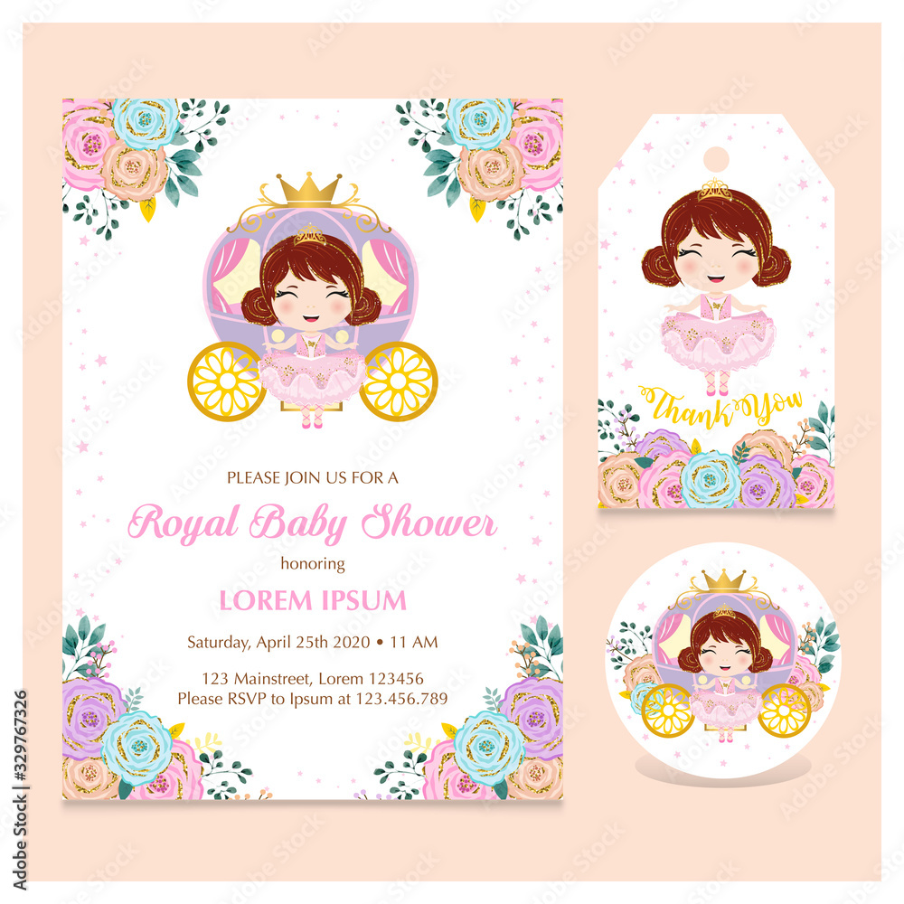 Baby shower invitation set with cute princess Stock Vector | Adobe Stock