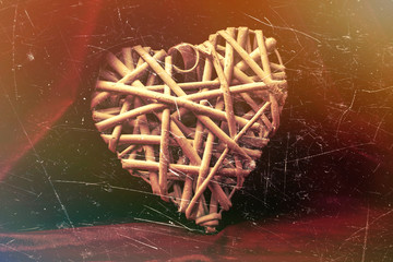 Poster - white wooden heart on a colored background. grunge texture