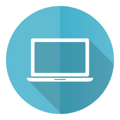 Poster - Notebook, laptop blue round flat design vector icon isolated on white background