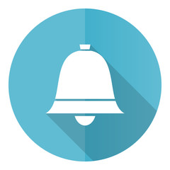 Poster - Bell, ring, alarm blue round flat design vector icon isolated on white background