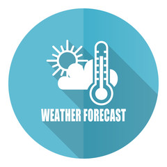 Poster - Weather forecast blue round flat design vector icon isolated on white background